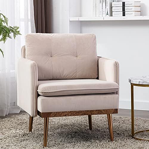 Amazon.com: JOYBASE Velvet Armchair, Mid Century Modern Accent Chair, Wood and Steel Armchair for... | Amazon (US)
