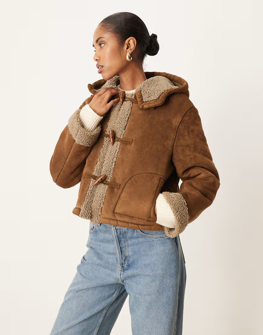 ASOS DESIGN hooded borg jacket in mocha-Brown | ASOS (Global)