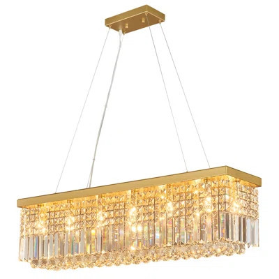 Contemporary Gold Rectangular Crystal Chandelier Ceiling Pendant Light For Kitchen Island, Living Room And Dining Area | Wayfair North America