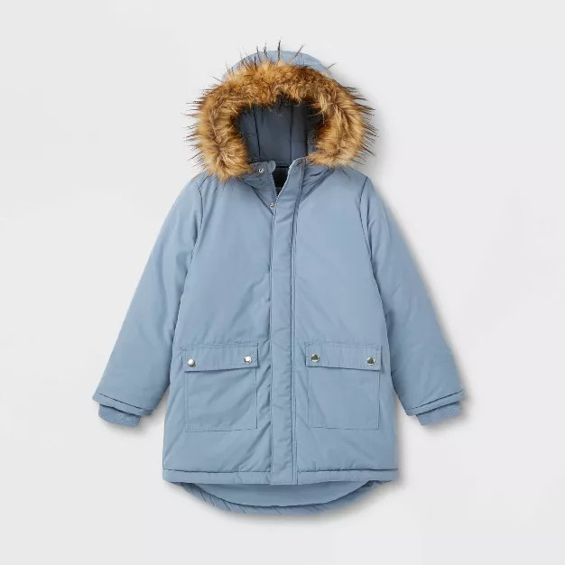 Girls' Hooded Parka Jacket - Cat & Jack™ Blue M | Target