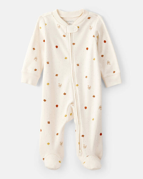 Baby Thanksgiving Print 100% Cotton Long-Sleeve 2-Way Zip Sleep & Play Pajamas - White | Carter's Inc