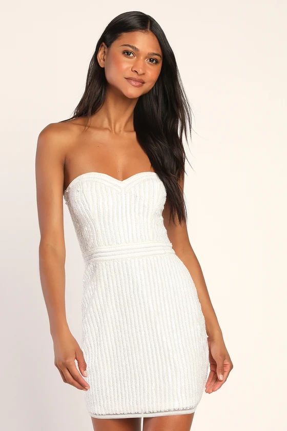 She's a Stunner White Sequin Strapless Bodycon Mini Dress | Lulus (US)