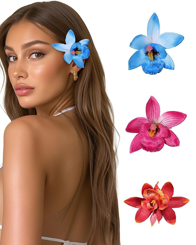 WELROG 3 Pieces Hawaiian Flower Hair Clips for Women - Artificial Tropical Flower Hair Pin Orchid... | Amazon (US)