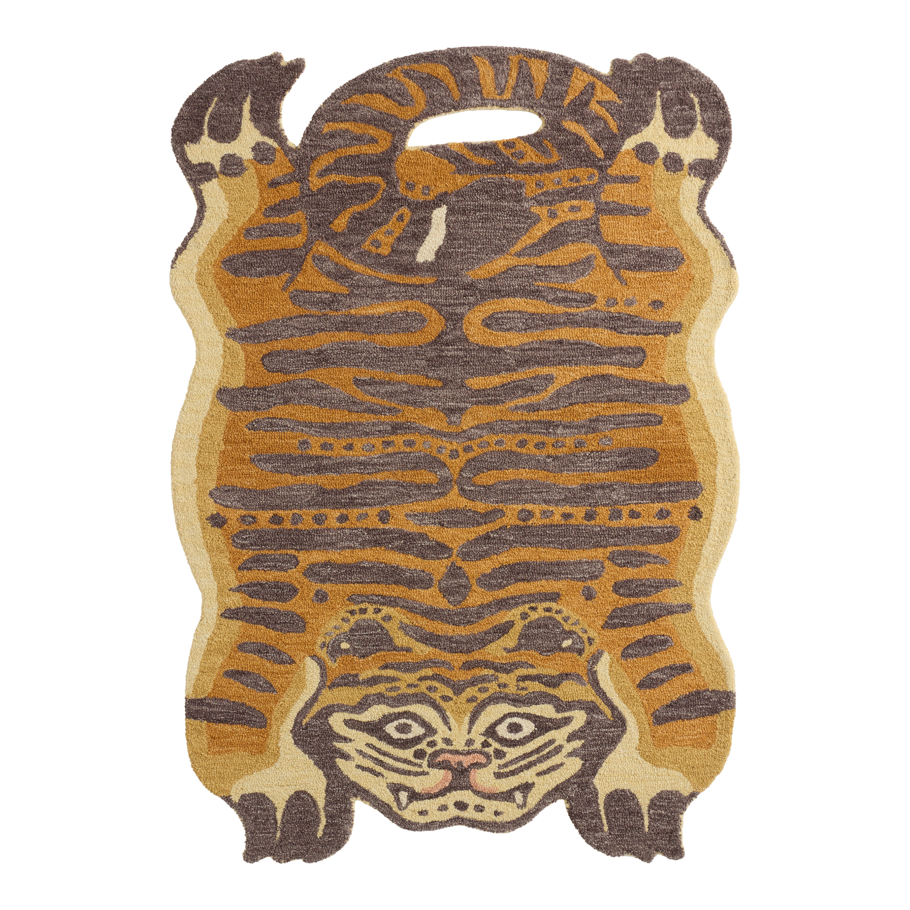 Orange and Black Tiger Shaped Tufted Wool Area Rug | World Market