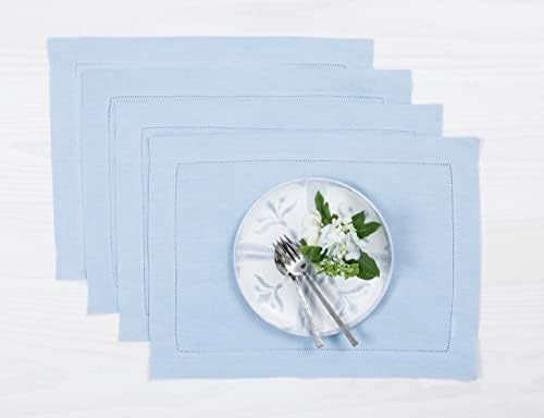 Solino Home Linen Placemats Set of 4 - Classic Hemstitch Sky Blue Placemats 14 x 19 Inch - 100% P... | Amazon (US)
