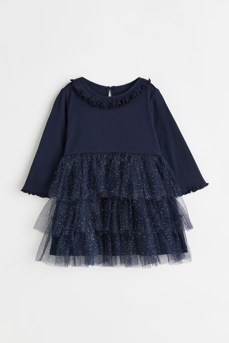 Tulle-skirt Jersey Dress - Navy blue - Kids | H&M US | H&M (US)