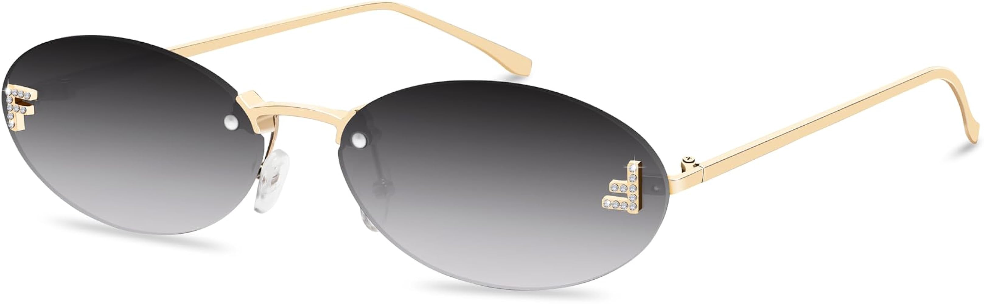 Retro Oval Y2K Sunglasses for Women Men, 2025 Trendy Chic Narrow Gold Metal 90s Sun Glasses Small... | Amazon (US)