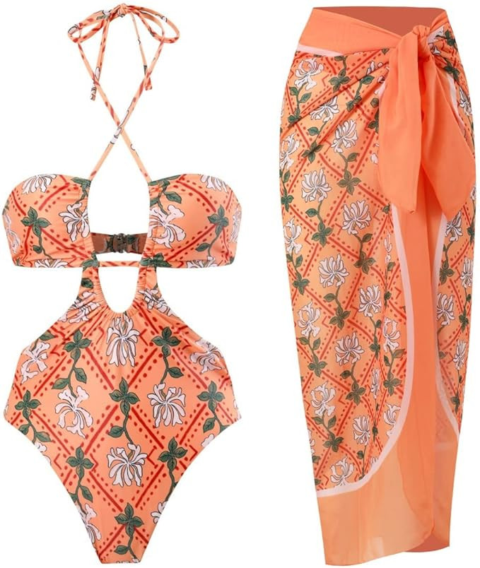 Wuitrie Womens Bikini Set 2 Piece Boho Vintage Print Sexy Halter Tummy Control Strappy Swimsuits ... | Amazon (US)