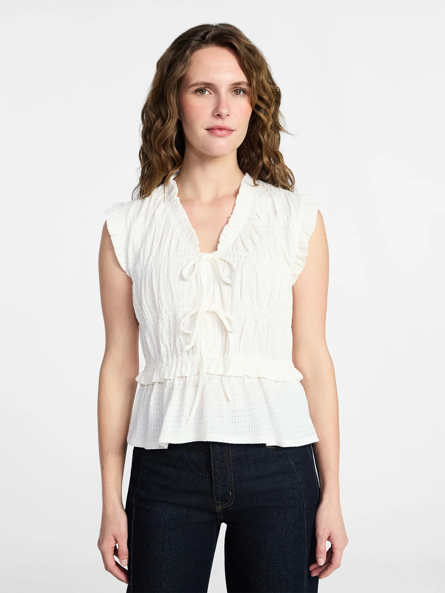 Time and Tru Women's Textured Tie Front Top, Sizes XS-XXXL | Walmart (US)