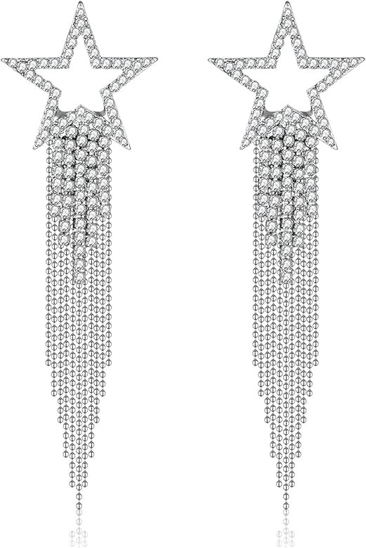 MOLOCH Star Earrings Rhinestone Star Tassel Earrings for Women Sparkly Crystal Waterfall Fringe E... | Amazon (US)