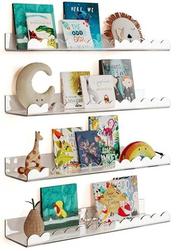 G&W Gruwald 4 Pack Clear 15.7 Inches Acrylic Book Shelf for Kids Room, Floating Kids Book Shelves... | Amazon (US)