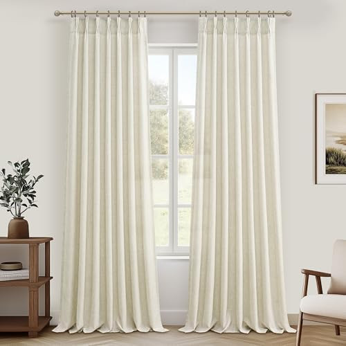 Cream Beige Memory Trained Pinch Pleated Curtains 96 Inches Long for Bedroom, Light Filtering Lin... | Amazon (US)