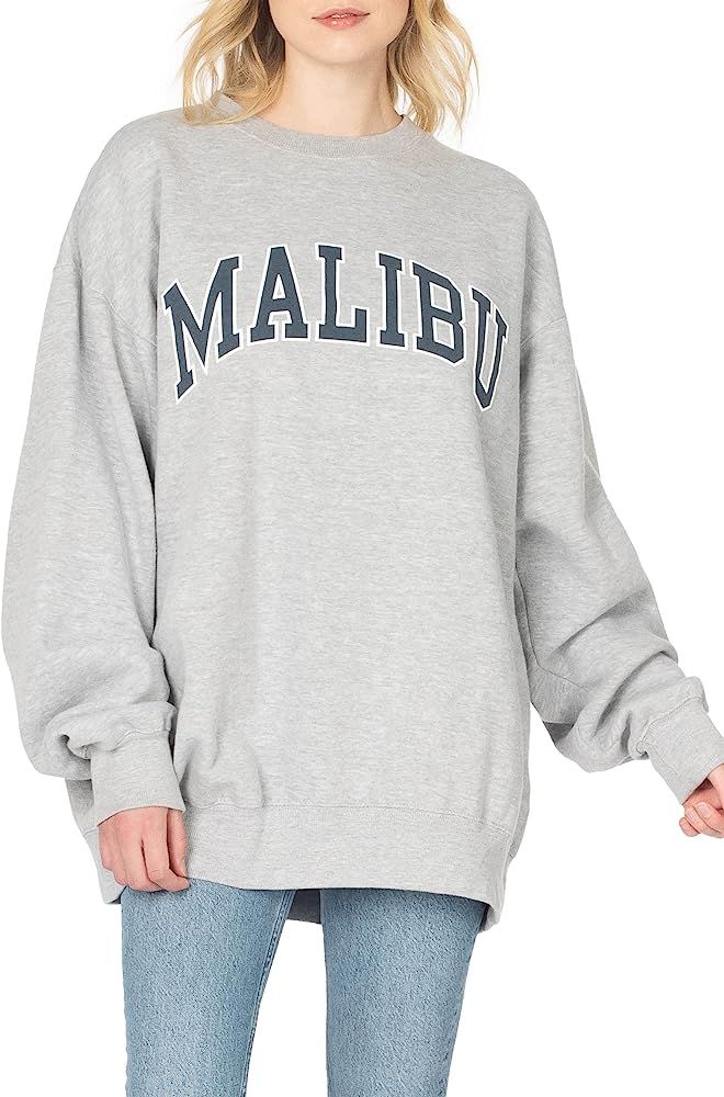 Secret Island USA Women's Malibu Varsity Outlined Graphic Vintage Oversized Crewneck Sweatshirt | Amazon (US)
