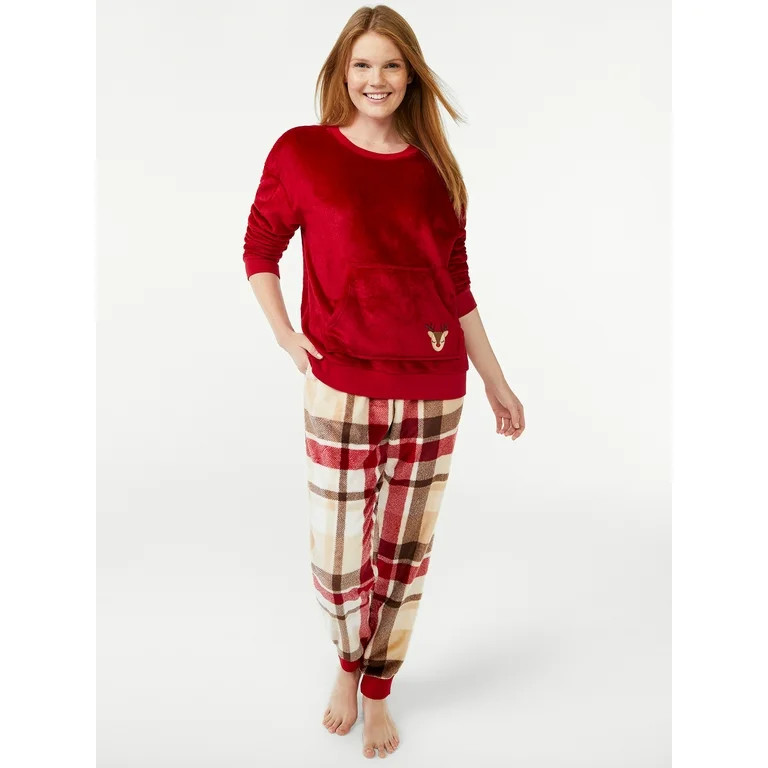 Joyspun Women's Plush Deer Long Sleeve Top and Pants Pajama Set, 2-Piece, Sizes up to 3X - Walmar... | Walmart (US)