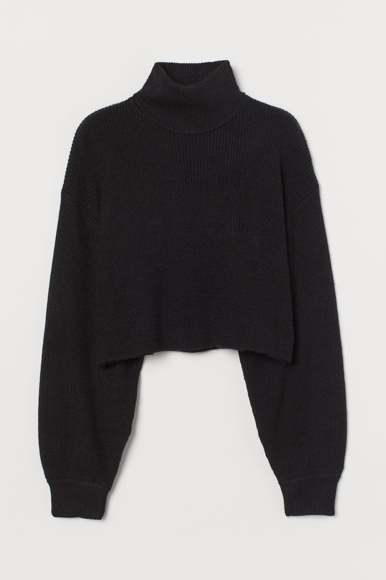 H & M - Cropped Turtleneck Sweater - Black | H&M (US)