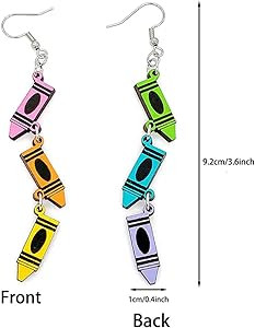 Double Sided Wooden Pencil Crayon Earrings Teacher Earrings for Women Handmade Funny Pencil Book ... | Amazon (US)