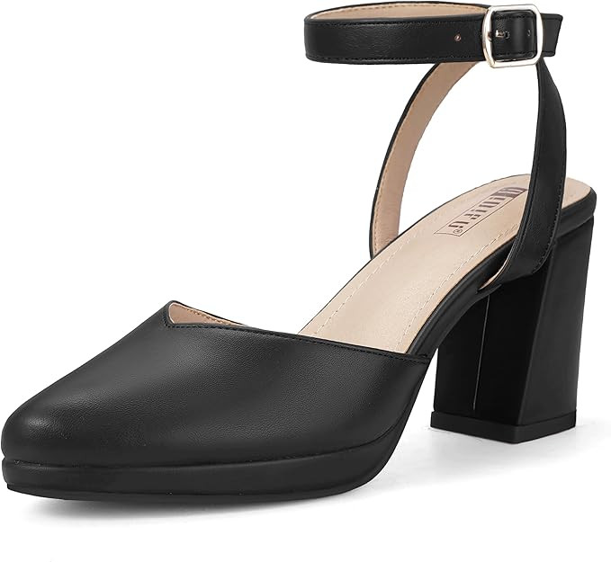 IDIFU IN3 Women's Pumps Platform Closed Toe Heels Comfortable Low Chunky Block Slingback Ankle St... | Amazon (US)