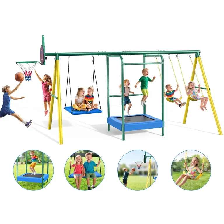 Metal Swing Sets for Backyard,  Heavy-Duty Outdoor Kids Playsets for Playground,Outside Toys with... | Walmart (US)