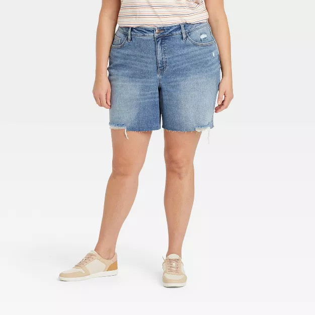 Women's Plus Size High-Rise Bermuda Jean Shorts - Ava & Viv™ | Target