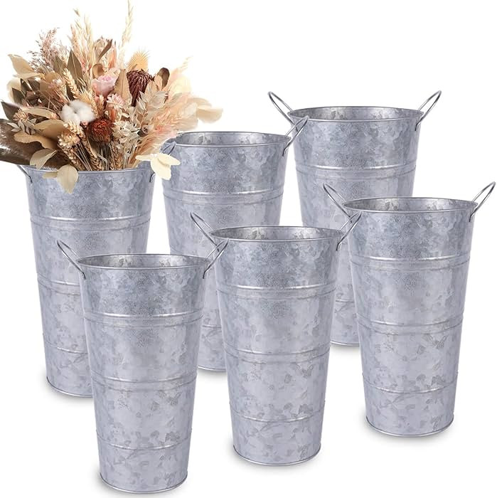 12 Inch Galvanized Metal Vases for Flowers - 6 Pcs Farmhouse Decorative Tall Flower Bucket with H... | Amazon (US)