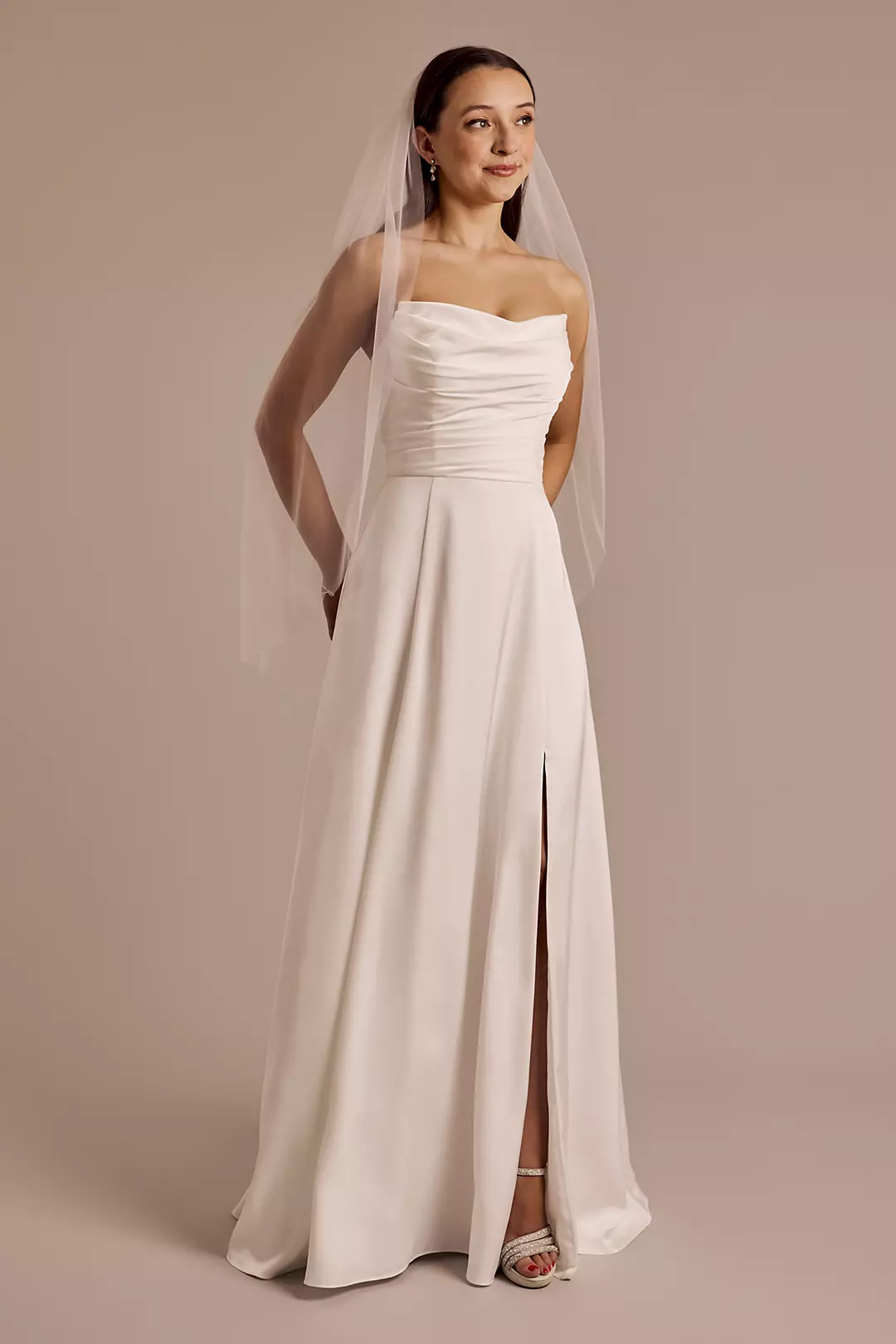 Matte Satin Sculpted Bodice A-Line Wedding Dress | David's Bridal | David's Bridal