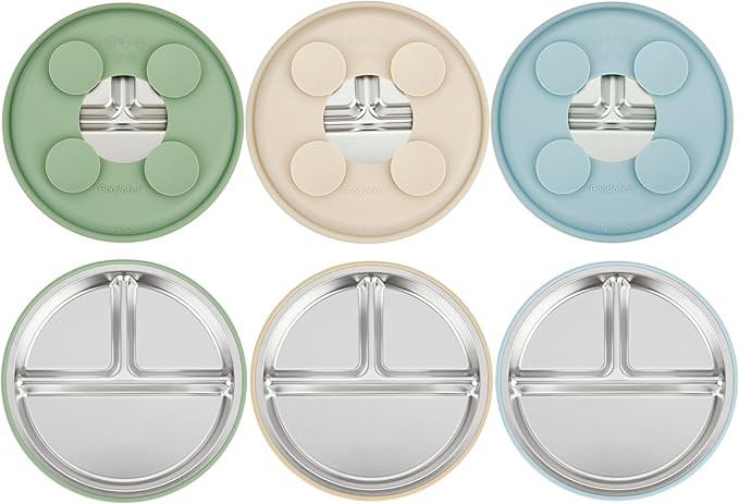 PandaEar 3 Pack Stainless Steel Baby Suction Plates, Divided Toddler Plate for Baby Led Weaning S... | Amazon (US)