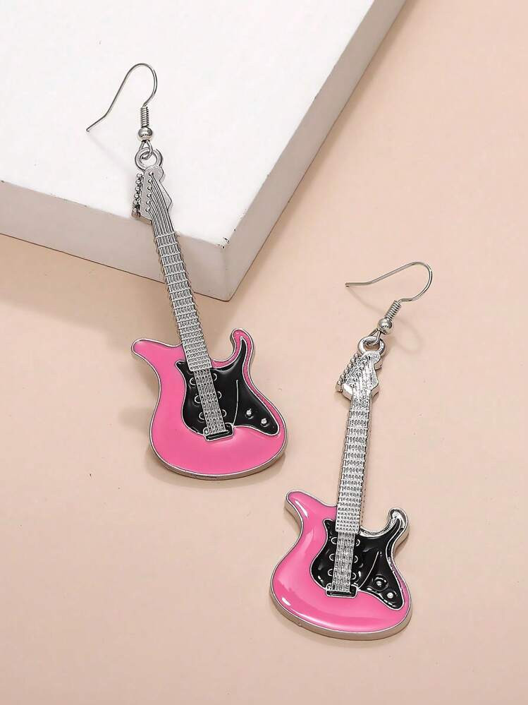 1pair Fun Retro Punk Guitar Earrings For Women, Hip Hop Fashion Jewelry | SHEIN