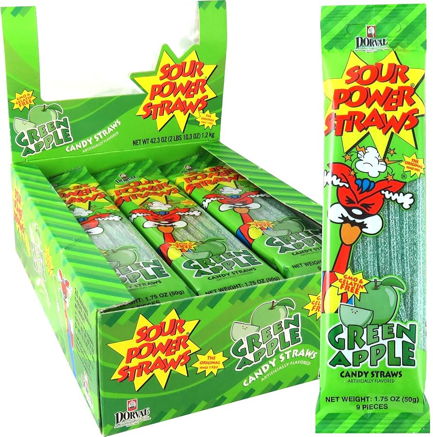 Sour Power Candy Straws, Green Apple, 1.75 oz (Pack of 24) | Amazon (US)