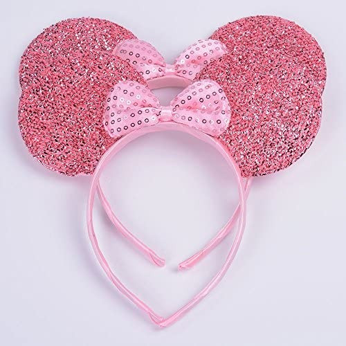 NiuZaiz Set of 2 Mouse Ears Headband for Parties and Trips (Pink Sequin) | Amazon (US)