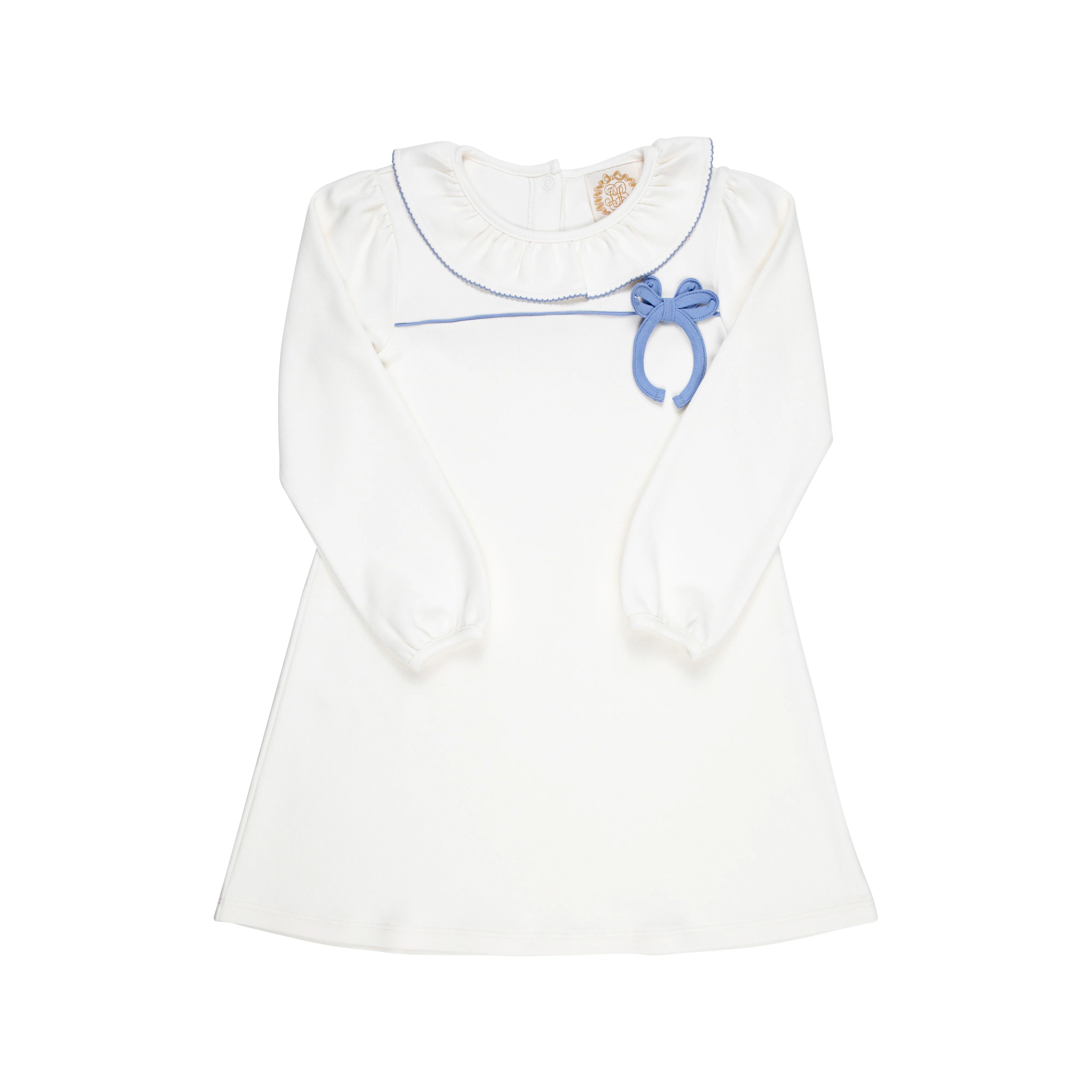 Rachel Price Ruffle Dress - Palmetto Pearl with Park City Periwinkle | The Beaufort Bonnet Company