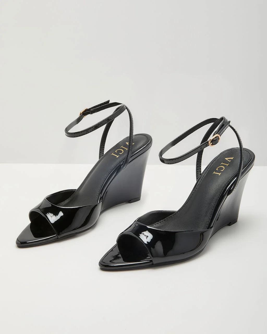 Nicks Patent Faux Leather Open Toe Wedges | VICI