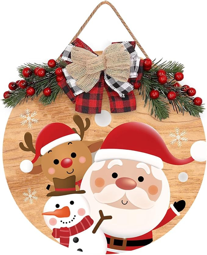 Merry Christmas Decorations Wreath, Merry Christmas Sign Front for Door Decoration, Rustic Wooden... | Amazon (US)