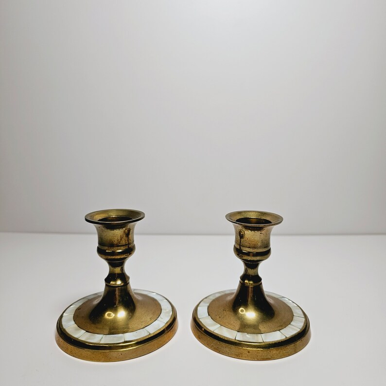 Vintage Mother of Pearl & Brass Candleholders | Etsy (US)