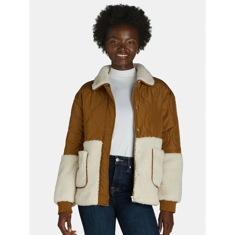 Jason Maxwell Women's and Women’s Plus Quilted Jacket with Faux Shearling, Sizes S-3X | Walmart (US)