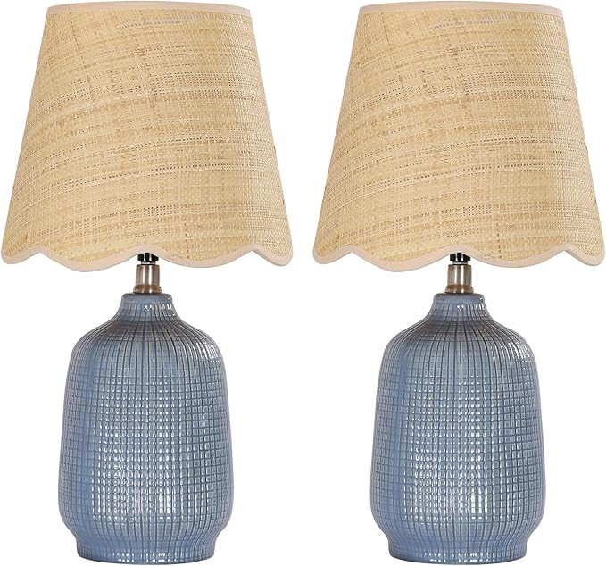 19" Boho Ceramic Table Lamp Set of 2, Handmade Ceramic Base with Rattan Shade, Farmhouse Plug-in ... | Amazon (US)