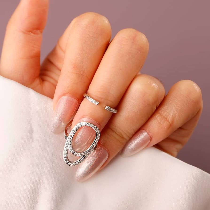 Women Manicure Nail Cap Statement Crystal Beads Ring Jewelry for Women Girls | Amazon (US)