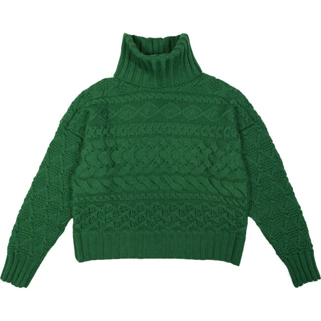 GiGi Knitwear | Women's Cable Knit Ribbed Turtle Neck Relaxed Fit Sweater, Bright (Green, Size X-Small) | Maisonette | Maisonette