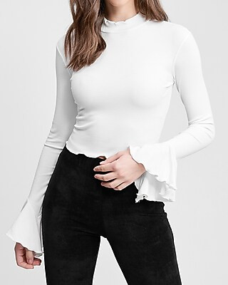 Emory Park Mock Neck Ruffle Sleeve Top | Express