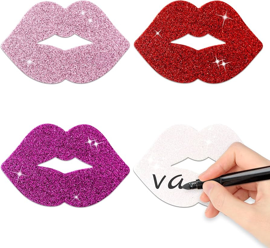 Valentine's Day Glitter Paper Lips Cutouts - Valentine Fun Fake Lips Accent Cutouts Assorted Colo... | Amazon (US)
