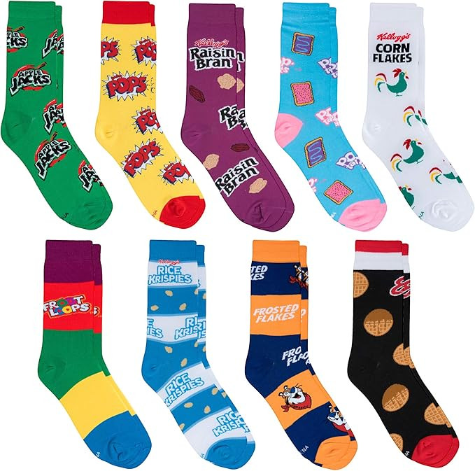 Crazy Socks, Funny Breakfast Cereal Socks for Men, Crew 8-12, Novelty Silly Fun | Amazon (US)
