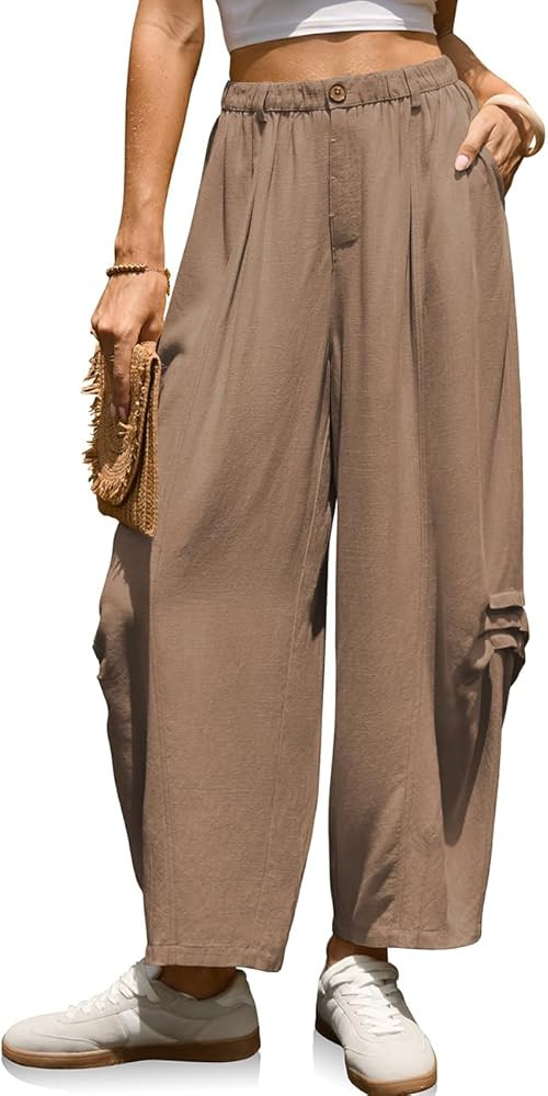 TARSE Women Linen Harem Pants Loose Fit Casual Cropped Pants Boho Summer Vacation Wide Leg Pants ... | Amazon (US)