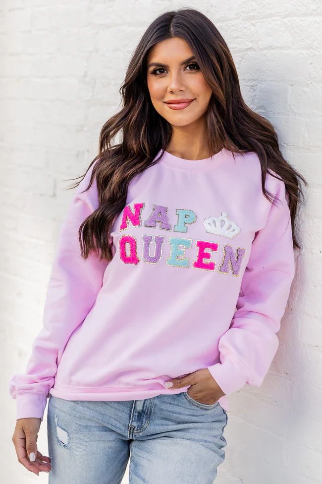 Nap Queen Light Pink Chenille Patch Graphic Sweatshirt | Pink Lily