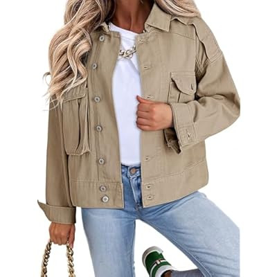 Dokotoo Women's Cargo Jean Jacket - Cropped Button Spring Fashion Coat for Wo… | Amazon (US)