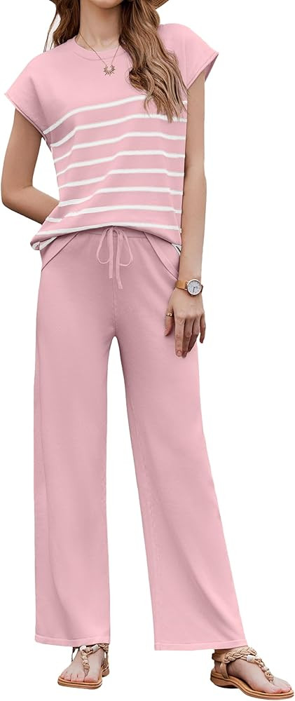 Ekouaer Striped Lounge Set 2 Piece Sweater Matching Outfits Travel Knit Clothing Sets for Women | Amazon (US)