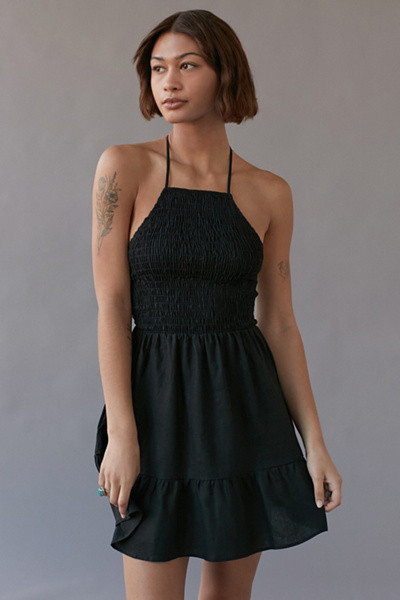 Urban Renewal Eco Linen Smocked High Neck Mini Dress | Urban Outfitters (US and RoW)