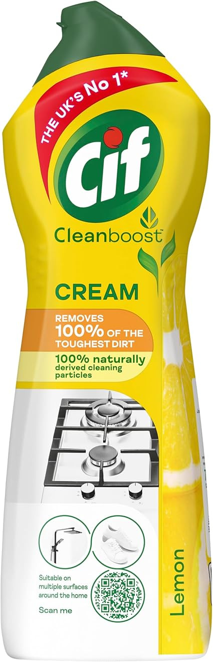 Cif Lemon Cream Cleaner multipurpose surface cleaner with 100% natural cleaning particles removes... | Amazon (UK)