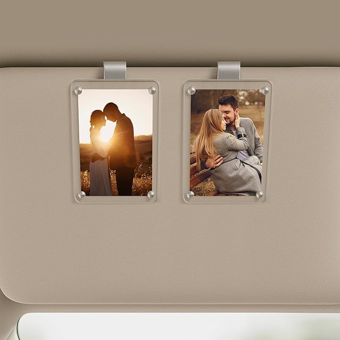 2PCS Car Picture Holder, Acrylic Magnetic Holder Car Accessories with Family Photo, Car Visor Cli... | Amazon (US)