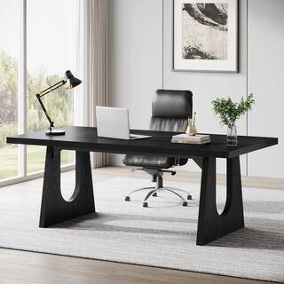 Moronia 70.8 in. Rectangular Black Engineered Wood Computer Desk | The Home Depot