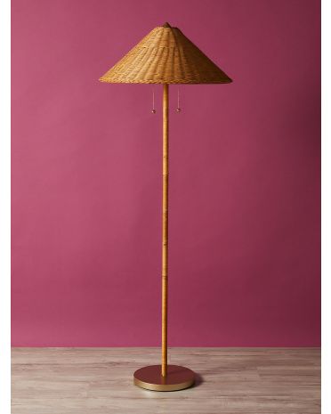 62in Rattan Wrapped Brass Base Floor Lamp | HomeGoods