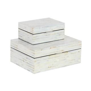12 in. and 8 in. Coastal Living Rectangular White Mother of Pearl Boxes (Set of 2) | The Home Depot